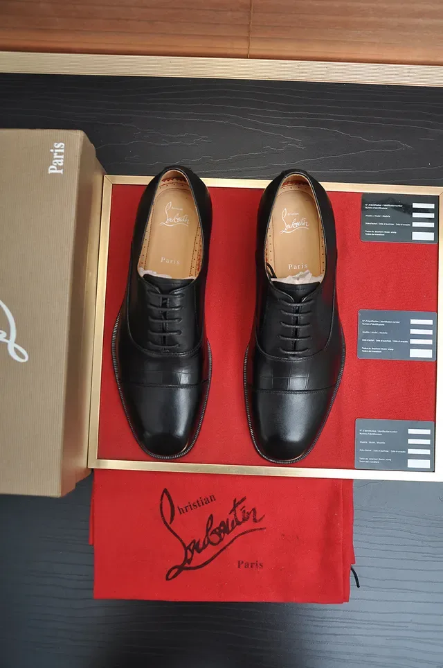 Christian Louboutin Black Croc-Embossed Cap-Toe Oxford Shoes 5
