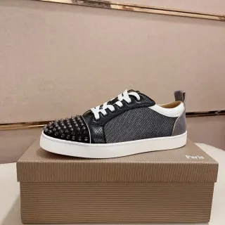 Christian Louboutin Black White Spiked Toe Cap Mixed-Material Upper Lifestyle Sneakers