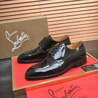 Christian Louboutin Cap-Toe Brogue Oxford Black Brown High-Gloss Patent Leather Oxford Shoes