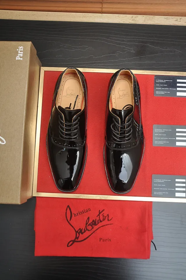 Christian Louboutin Cap-Toe Brogue Oxford Black Brown High-Gloss Patent Leather Oxford Shoes 5