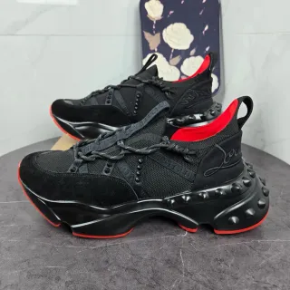 Christian Louboutin Studded Platform Black and Red Chunky Sneakers