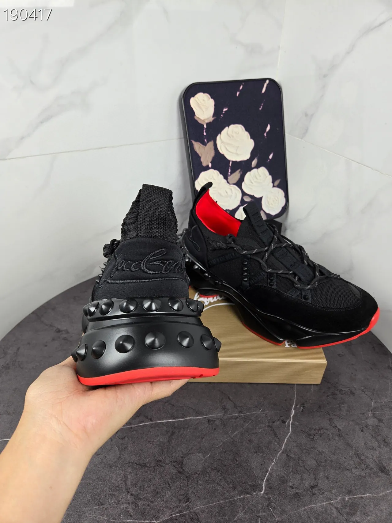Christian Louboutin منصة مدببة أسود وأحمر حذاء رياضي سميك 3