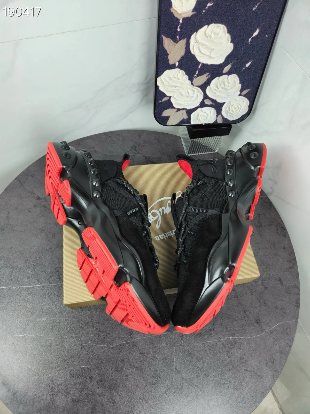Christian Louboutin منصة مدببة أسود وأحمر حذاء رياضي سميك 4