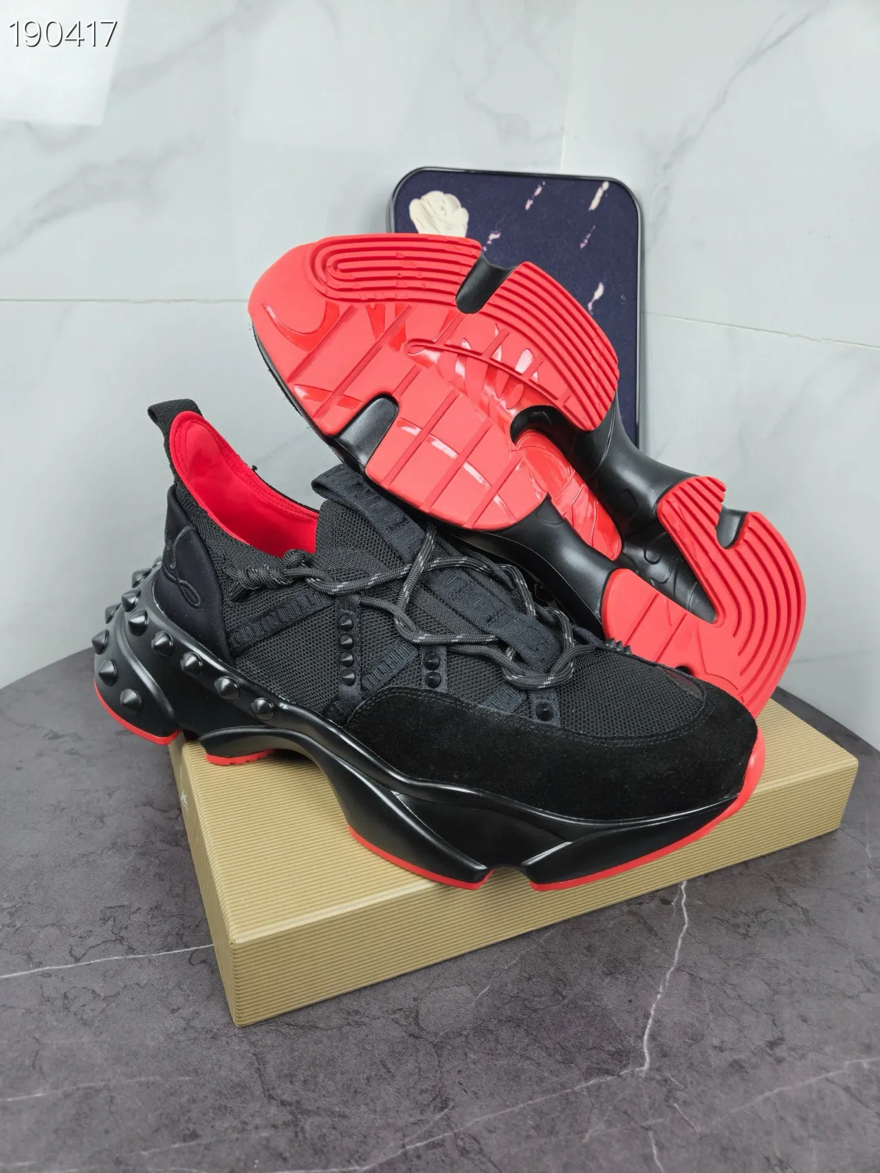 Christian Louboutin منصة مدببة أسود وأحمر حذاء رياضي سميك 6