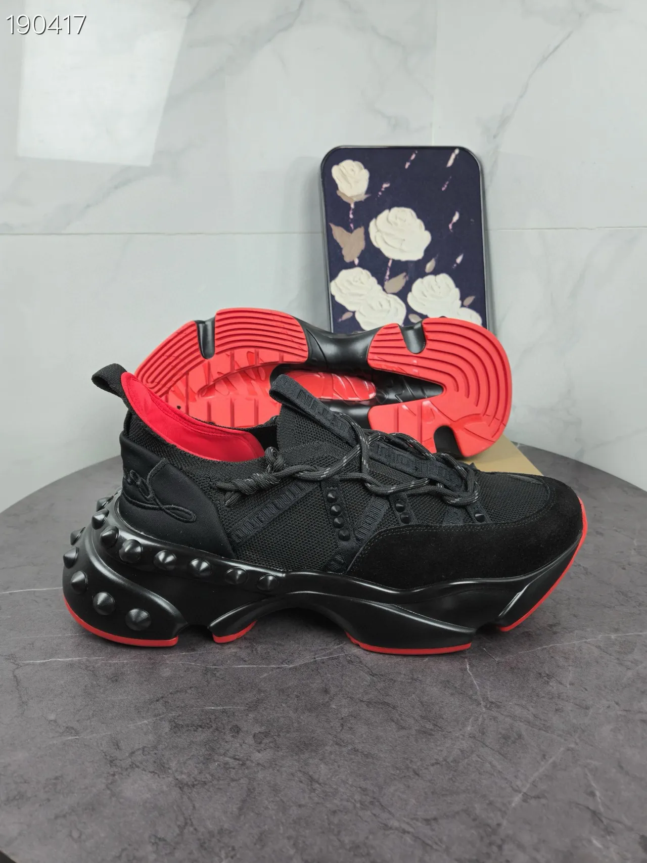 Christian Louboutin منصة مدببة أسود وأحمر حذاء رياضي سميك 7
