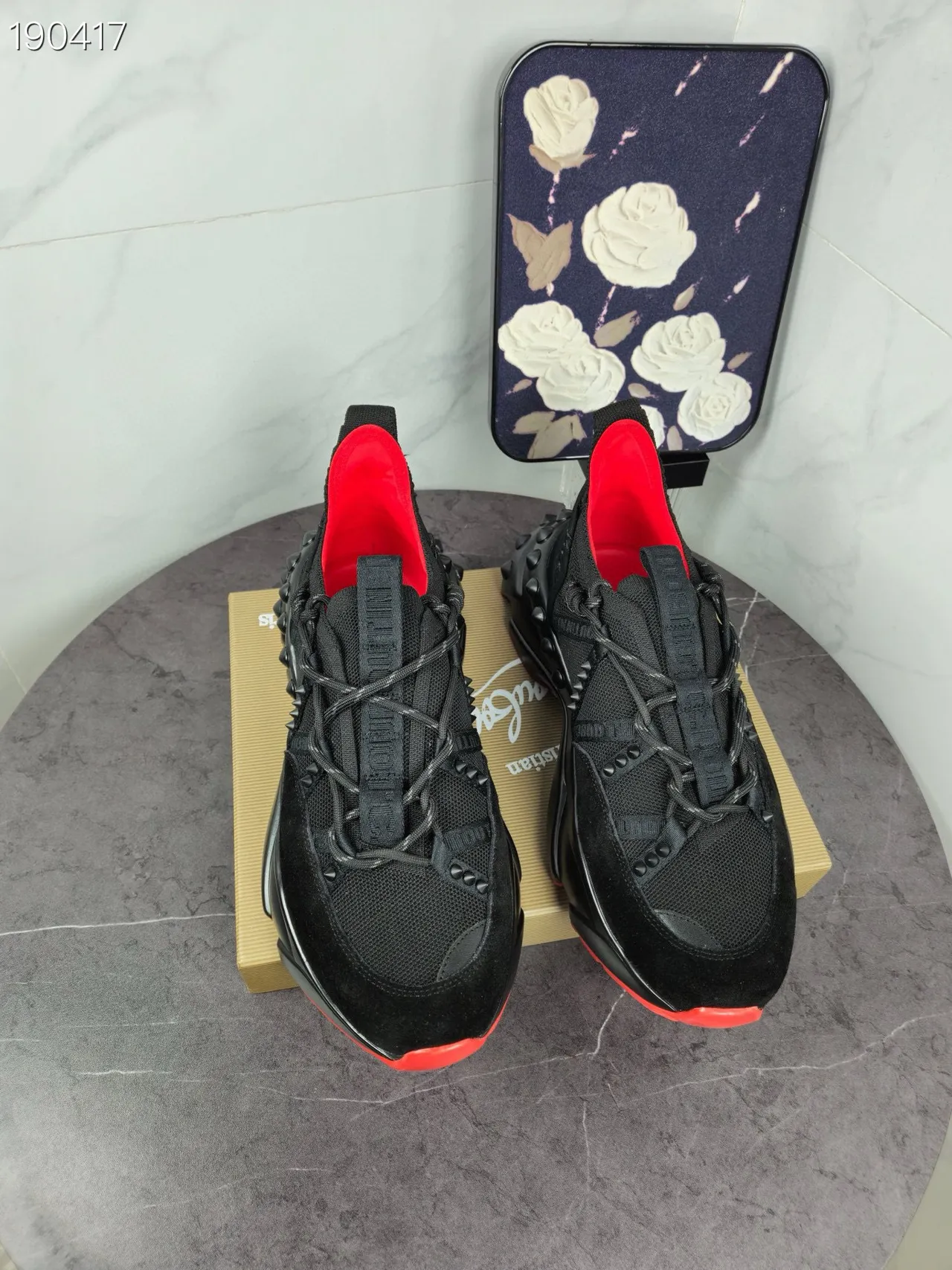 Christian Louboutin منصة مدببة أسود وأحمر حذاء رياضي سميك 8