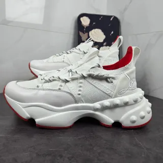 Christian Louboutin White Red Sculpted Sole Knit-Mesh Upper Chunky Sneakers