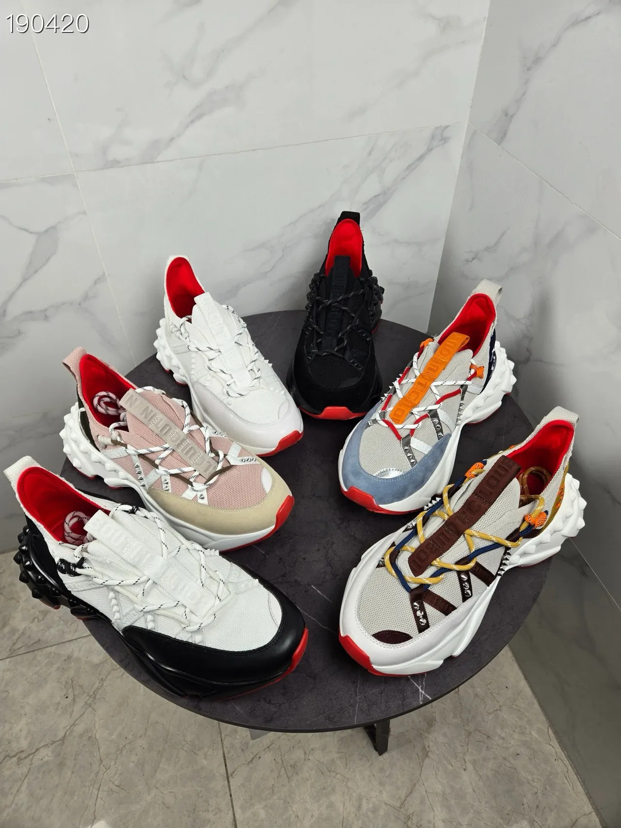 Christian Louboutin Blanc Rouge Semelle Sculptée Upper en Maille Tricotée Chunky Sneakers 2