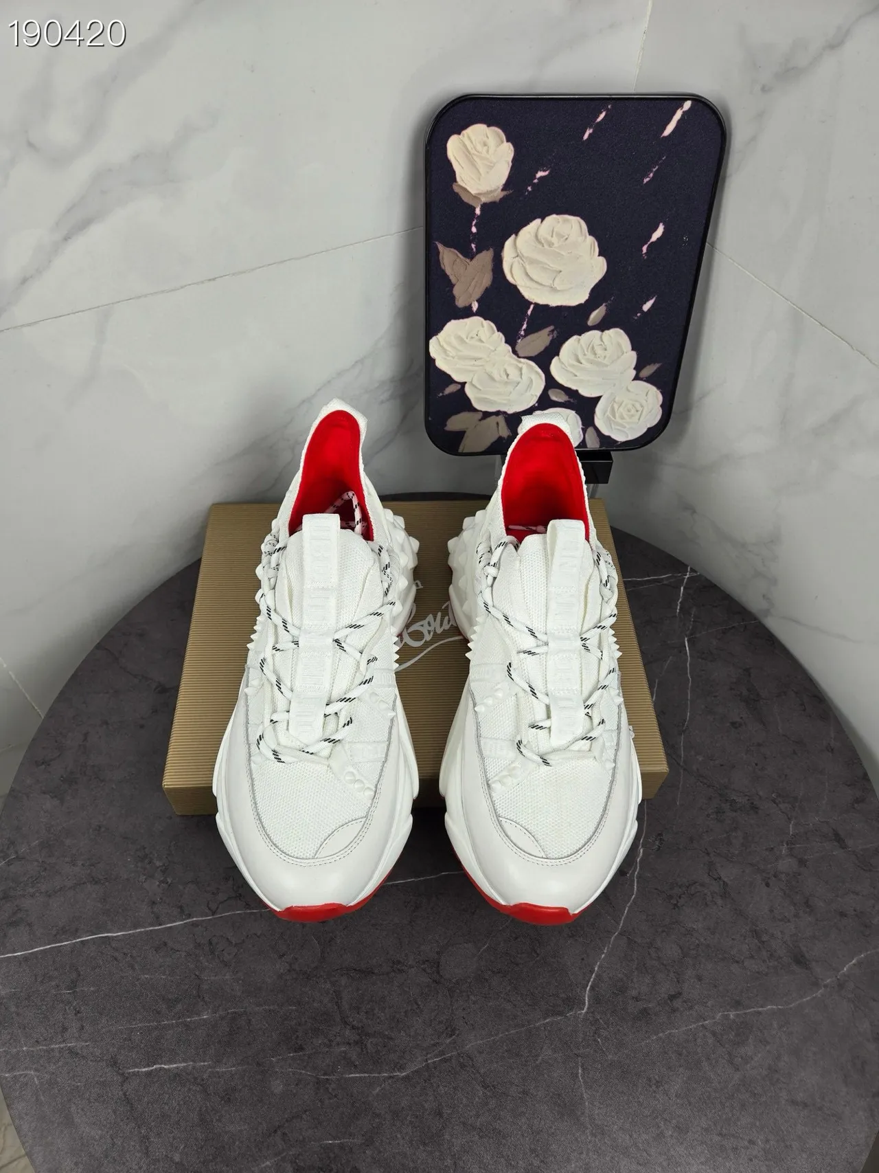 Christian Louboutin Blanc Rouge Semelle Sculptée Upper en Maille Tricotée Chunky Sneakers 5