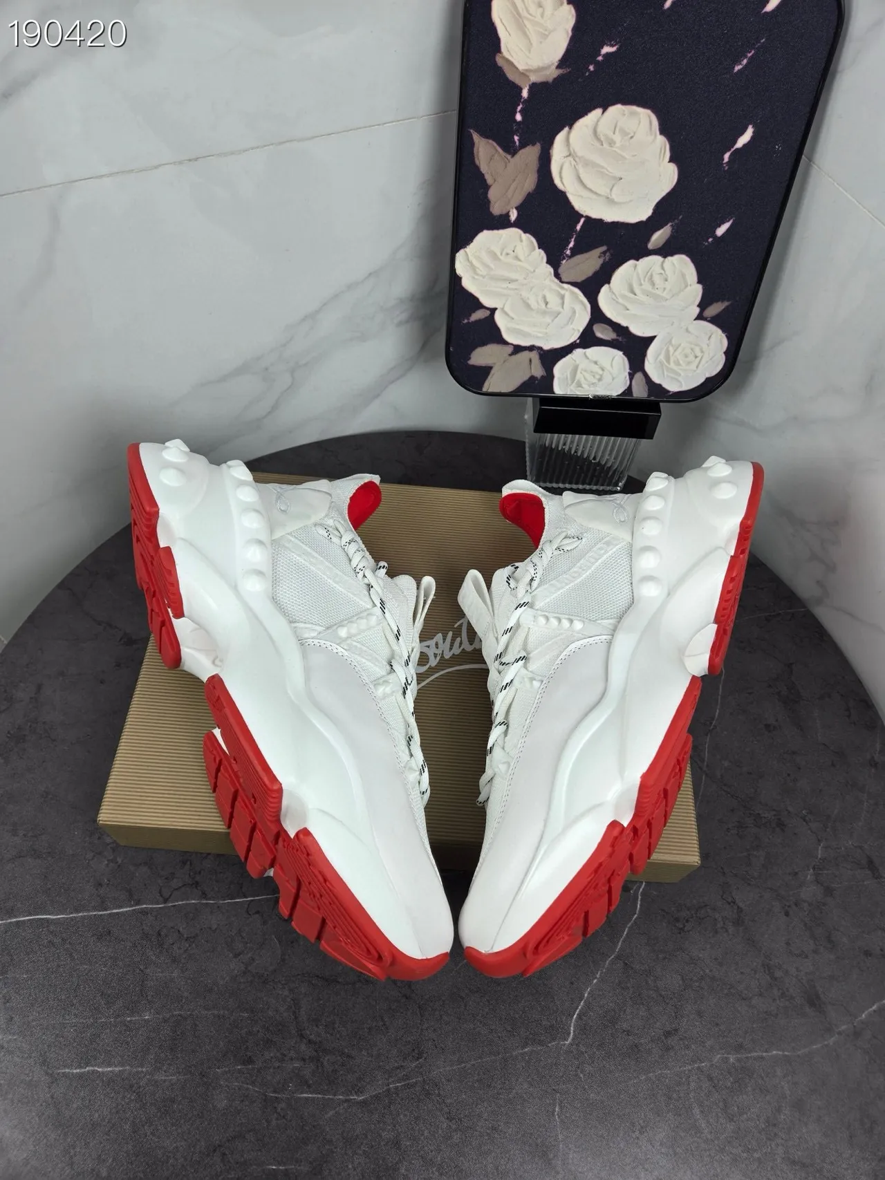Christian Louboutin Blanc Rouge Semelle Sculptée Upper en Maille Tricotée Chunky Sneakers 6