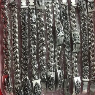 Chrome Hearts Cross Motif Silver-Toned Heavy Chain Bracelets