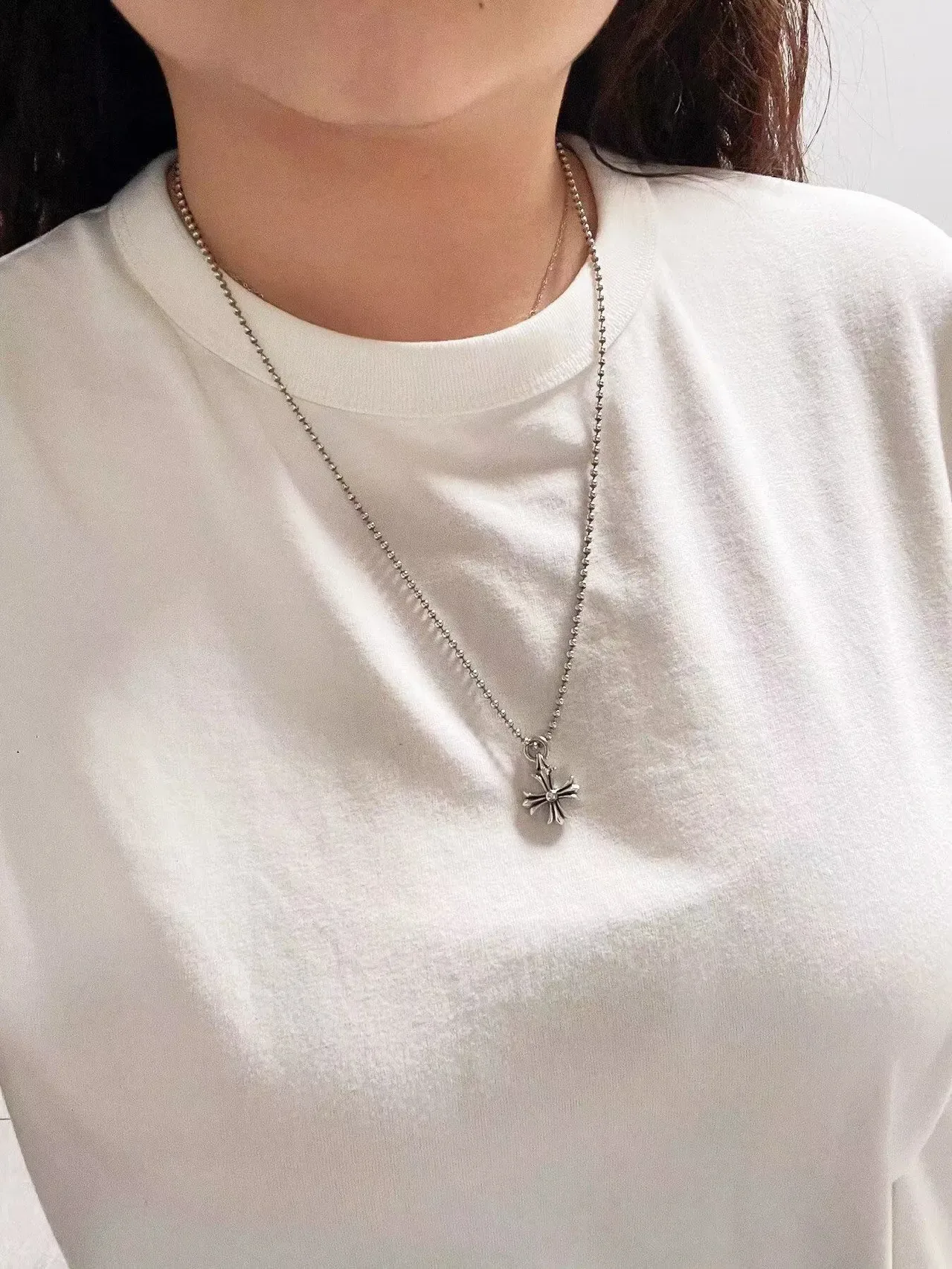Chrome Hearts Collier Pendentif Croix Chaîne à Billes 2