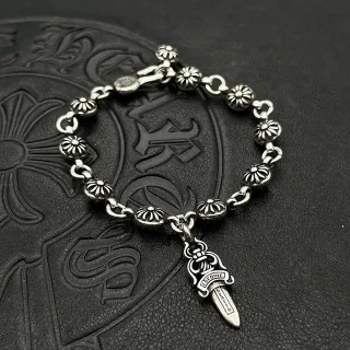 Chrome Hearts Dagger Floral-Link Silver Bracelet