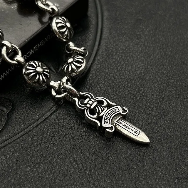 Chrome Hearts Dagger Floral-Link Silver Bracelet 3