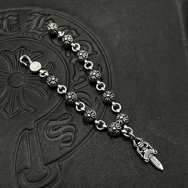 Chrome Hearts Dagger Floral-Link Silver Bracelet 5
