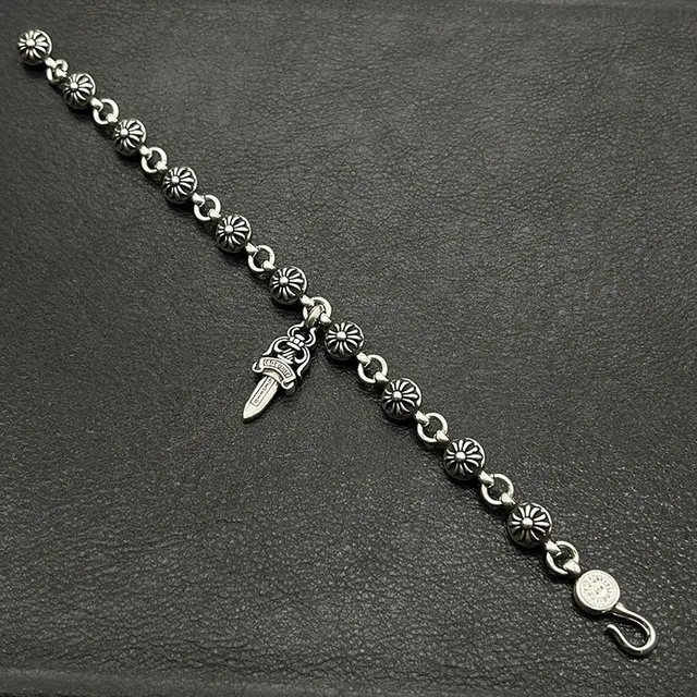 Chrome Hearts Dagger Floral-Link Silver Bracelet 6