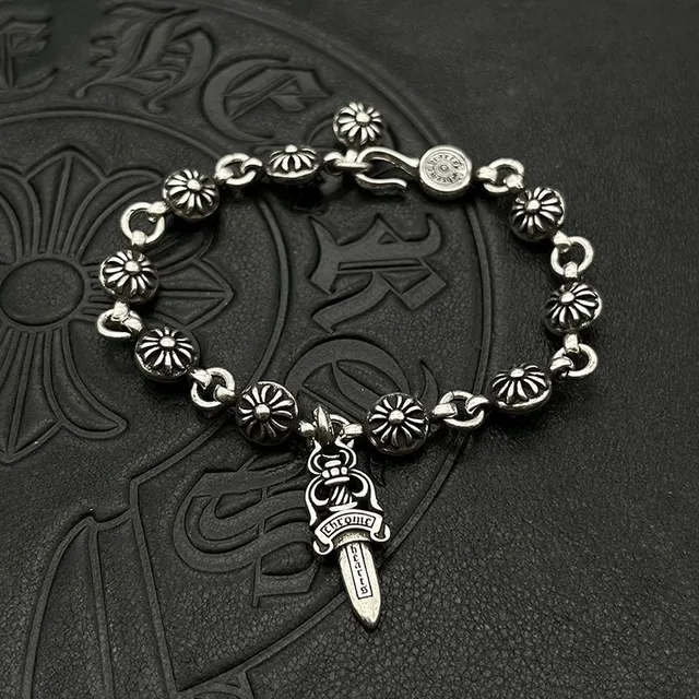 Chrome Hearts Dagger Floral-Link Silver Bracelet 8