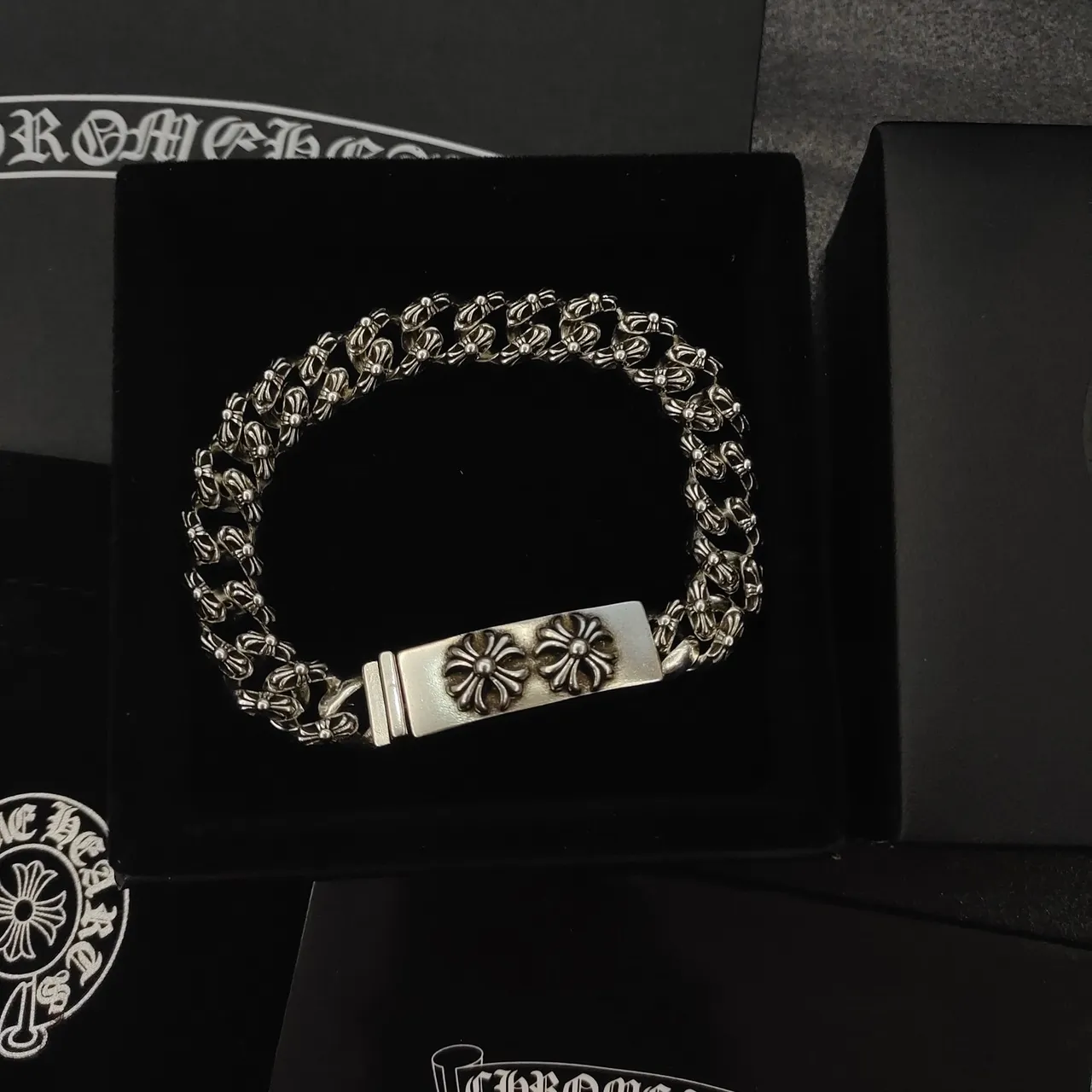 Chrome Hearts Double Flower Curb Link Silver Bracelet 3