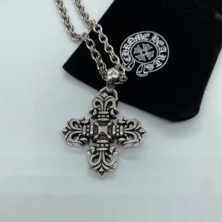 Chrome Hearts Fleur de Lis Cross Polished Silver Necklace