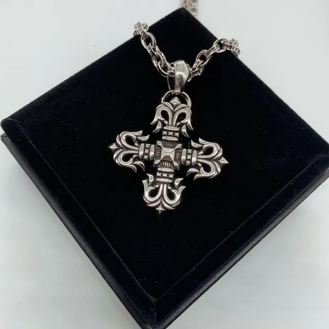 Chrome Hearts Fleur de Lis Cross Polished Silver Necklace 2