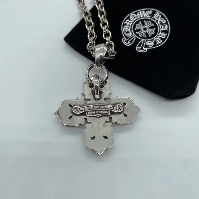 Chrome Hearts Fleur de Lis Cross Polished Silver Necklace 3