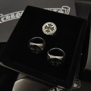 Chrome Hearts Floral Cross Signet Silver Black Engraved Ring