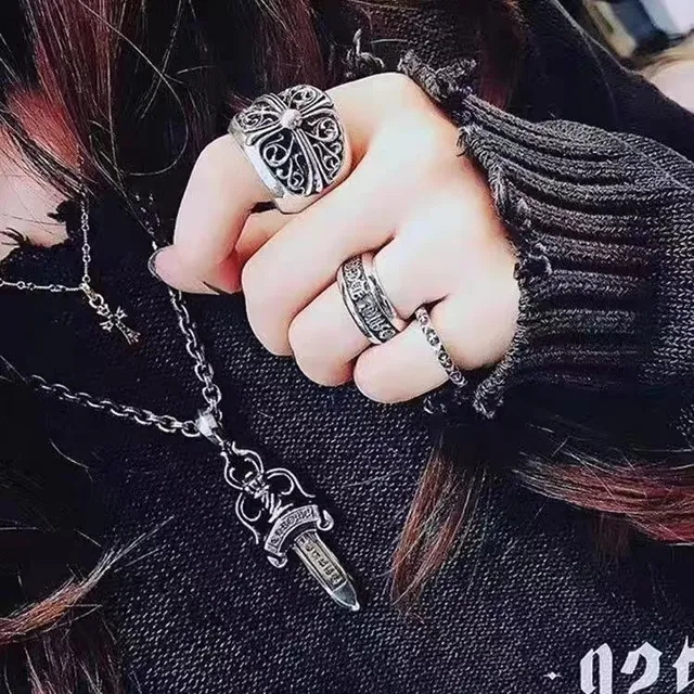 Chrome Hearts Gothic Lettering Band Ring Silver Black Oxidized Ring 2
