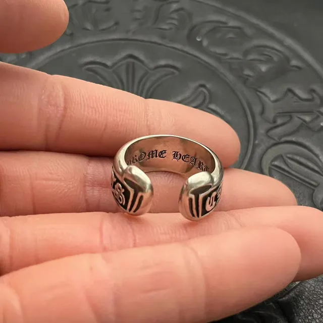 Chrome Hearts Gothic Lettering Band Ring Silver Black Oxidized Ring 4