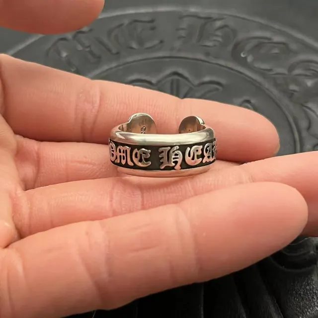 Chrome Hearts Gothic Lettering Band Ring Silver Black Oxidized Ring 5