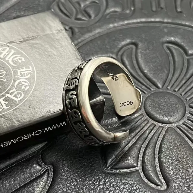 Chrome Hearts Gothic Lettering Band Ring Silver Black Oxidized Ring 6