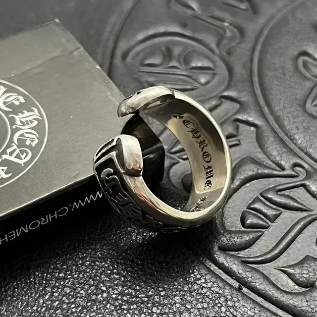 Chrome Hearts Gothic Lettering Band Ring Silver Black Oxidized Ring 7