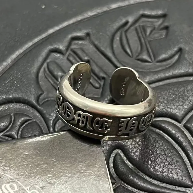 Chrome Hearts Gothic Lettering Band Ring Silver Black Oxidized Ring 8