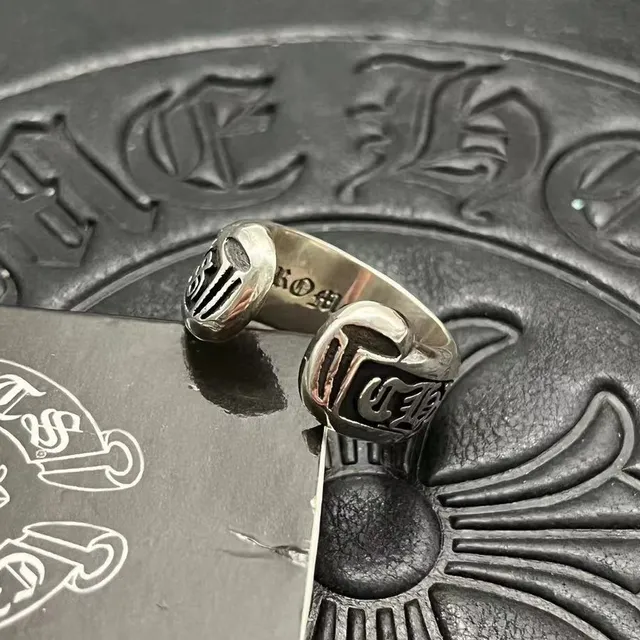 Chrome Hearts Gothic Lettering Band Ring Silver Black Oxidized Ring 9