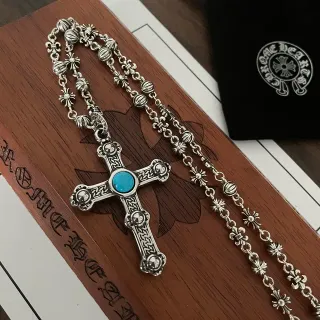 Chrome Hearts Ornate Cross Turquoise Pendant Necklace