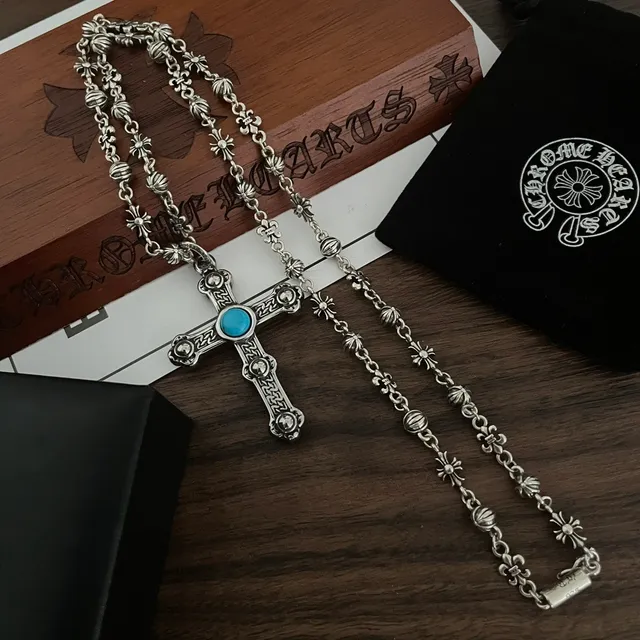 Chrome Hearts Croix Ornée Turquoise Pendentif 8