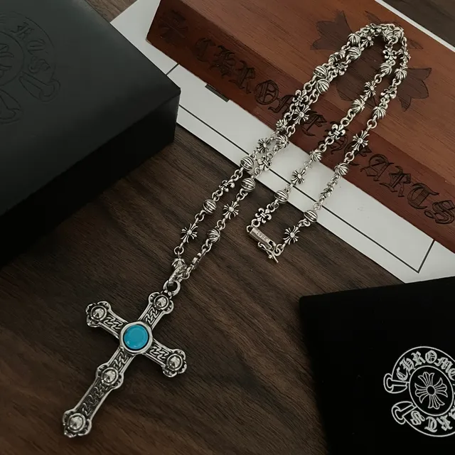 Chrome Hearts Croix Ornée Turquoise Pendentif 9