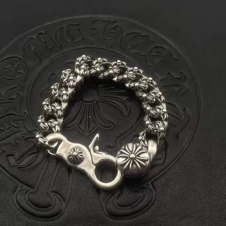 Chrome Hearts Silver Black Heavy-Link Chain Floral-End Cap Links Bracelet