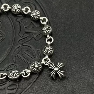 Chrome Hearts Bracelet Chaîne de maillons lourds argent noir avec capuchons florals d'extrémité de maillon 4