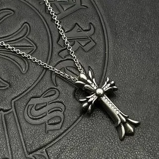 Colar Chrome Hearts Prata Preto Ornamentado Gótico Cruz Fleur-de-Lis Terminales 4