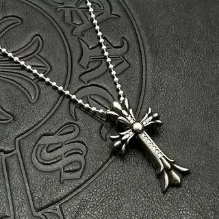 Colar Chrome Hearts Prata Preto Ornamentado Gótico Cruz Fleur-de-Lis Terminales 5