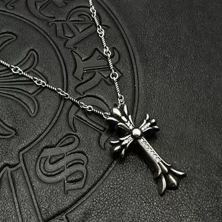Colar Chrome Hearts Prata Preto Ornamentado Gótico Cruz Fleur-de-Lis Terminales 7