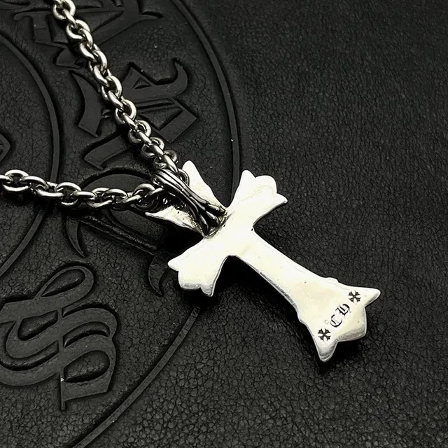 Colar Chrome Hearts Prata Preto Ornamentado Gótico Cruz Fleur-de-Lis Terminales 9