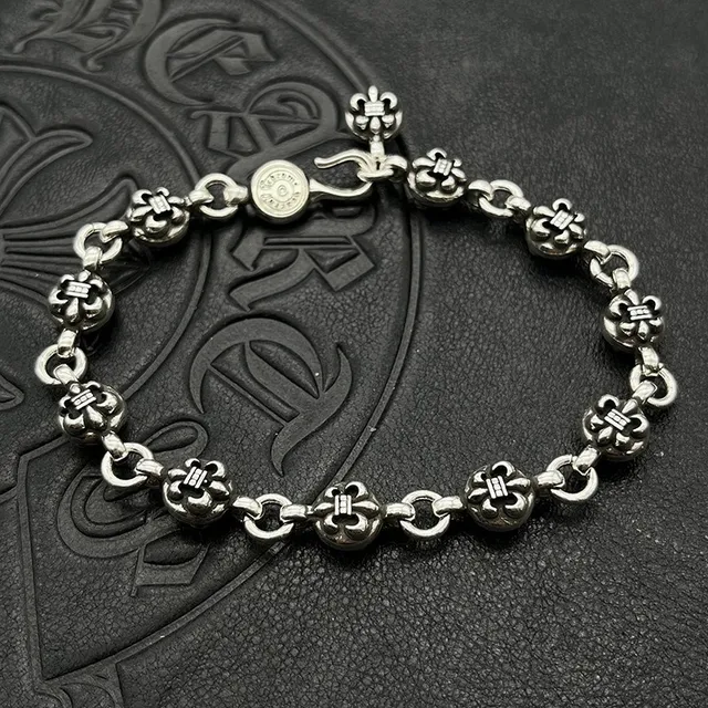 Chrome Hearts Silver Floral-Bead Links Toggle Clasp Bracelet 2