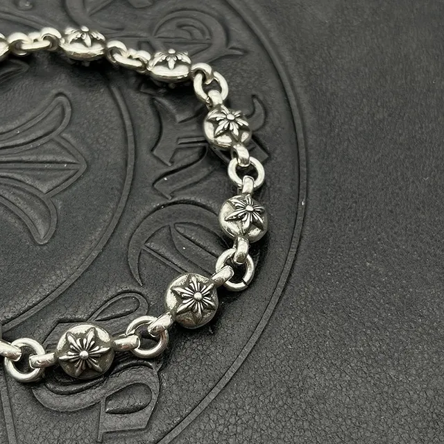 Chrome Hearts Silver Floral-Bead Links Toggle Clasp Bracelet 3