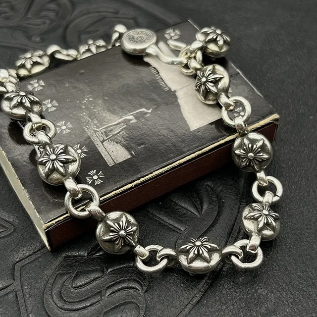 Chrome Hearts Silver Floral-Bead Links Toggle Clasp Bracelet 4