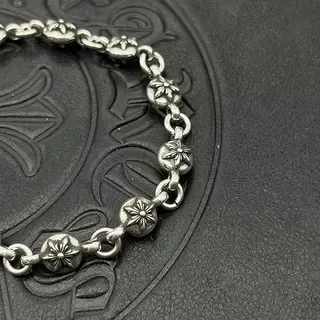 Chrome Hearts Silver Floral-Bead Links Toggle Clasp Bracelet 8