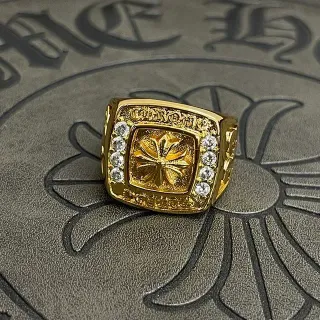Chrome Hearts বর্গাকার সাইনেট গোল্ড সিলভার Pavé-Set রিং