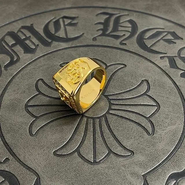 Chrome Hearts Anel Signet Quadrado Ouro/Prata Pavé-Set 4
