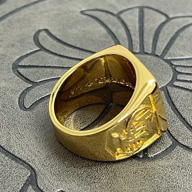 Chrome Hearts Anel Signet Quadrado Ouro/Prata Pavé-Set 6
