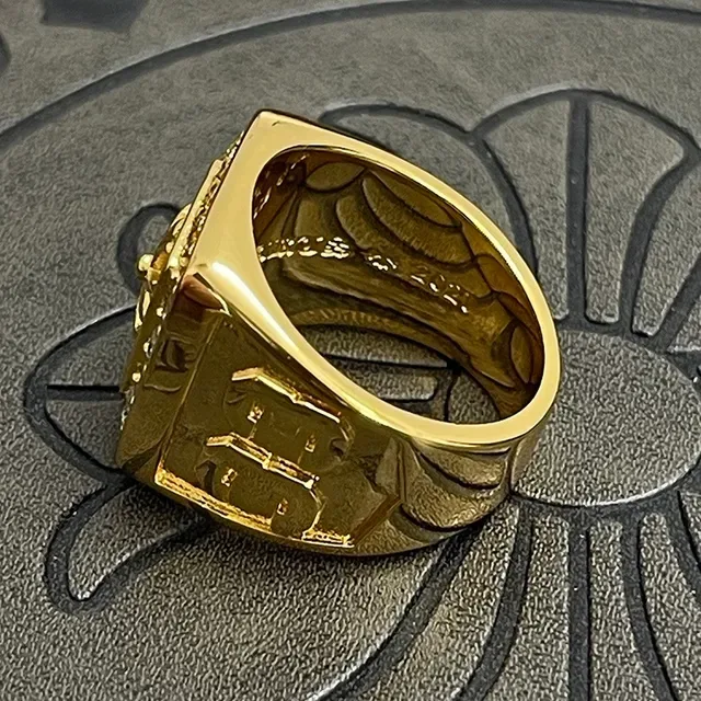 Chrome Hearts Anel Signet Quadrado Ouro/Prata Pavé-Set 8
